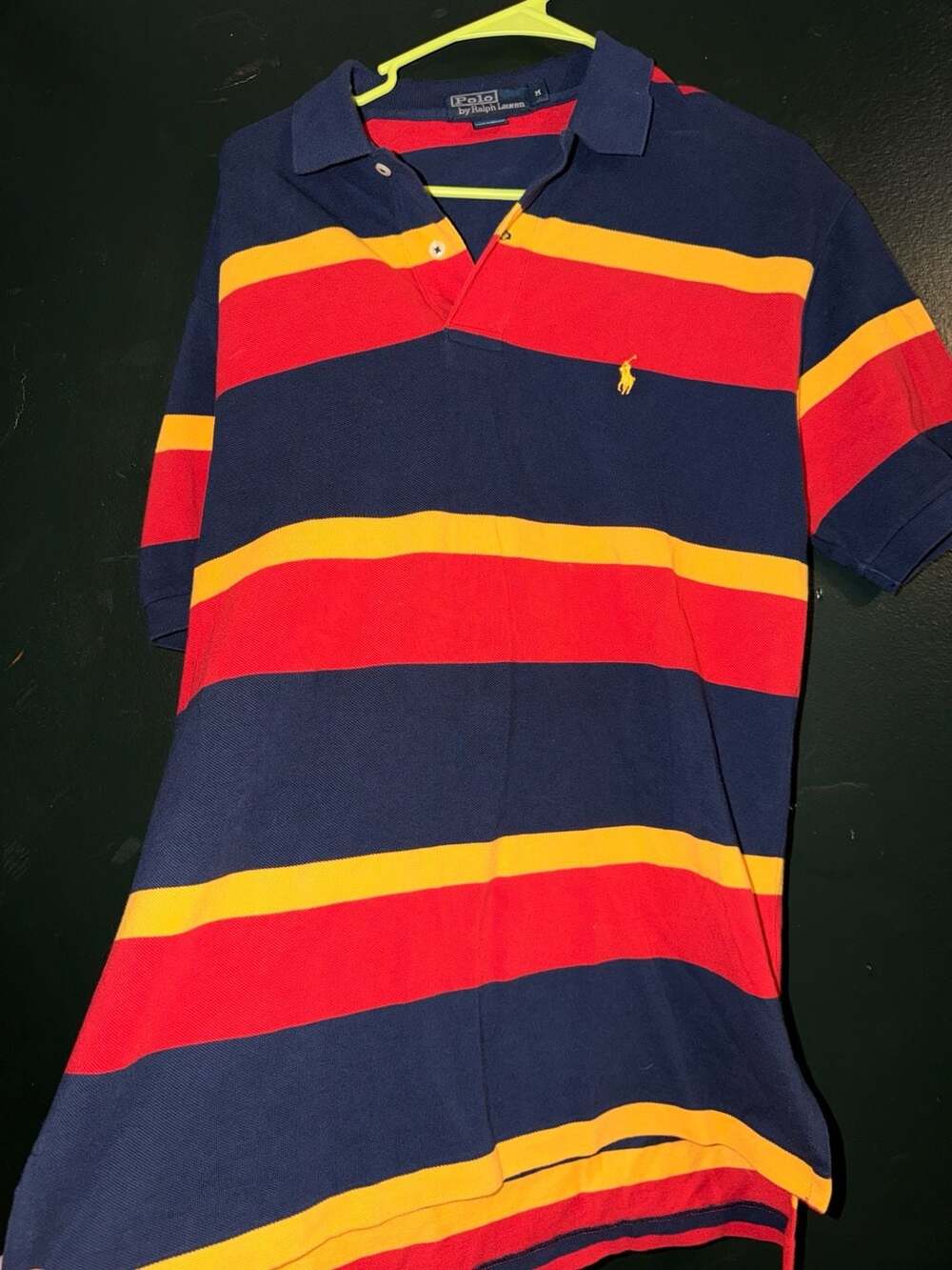 Vintage Polo Ralph Lauren Striped Short Sleeve Polo Shirt Blue Red Yellow Size M